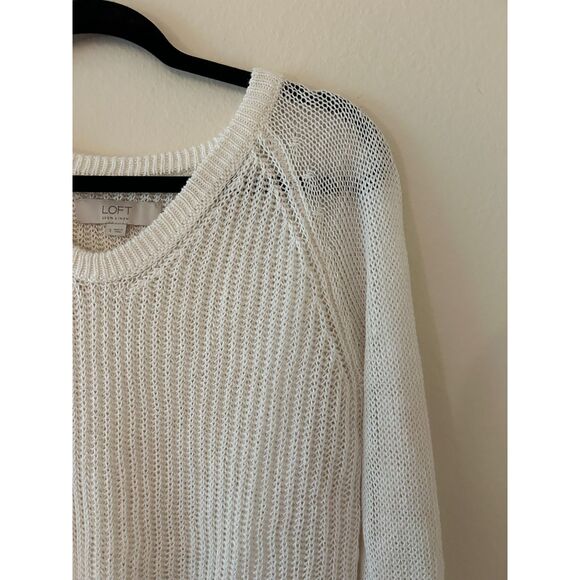 LOFT‎ Womens White 100% Linen Knit Ribbed Sweater Size S - Picture 4 of 5